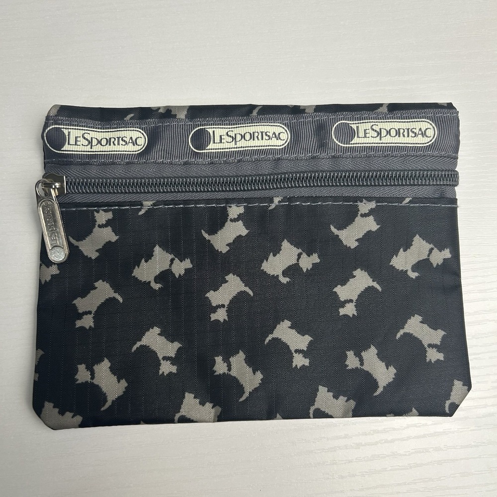 LeSportsac Zipper Pouch Cosmetic Makeup Travel Bag Black Scottie Dog 7"